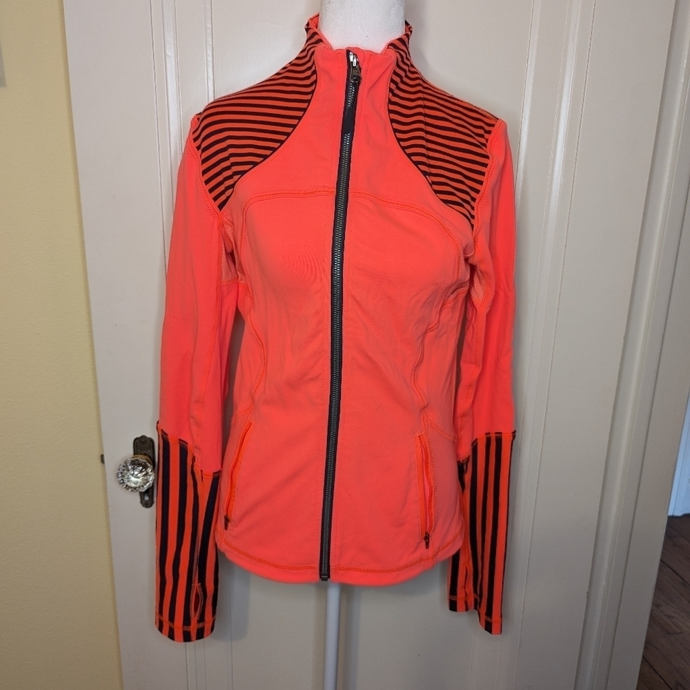 Lululemon Flare Orange Navy Inkwell Blue Stripe Jacket Full Zip. Women's 8